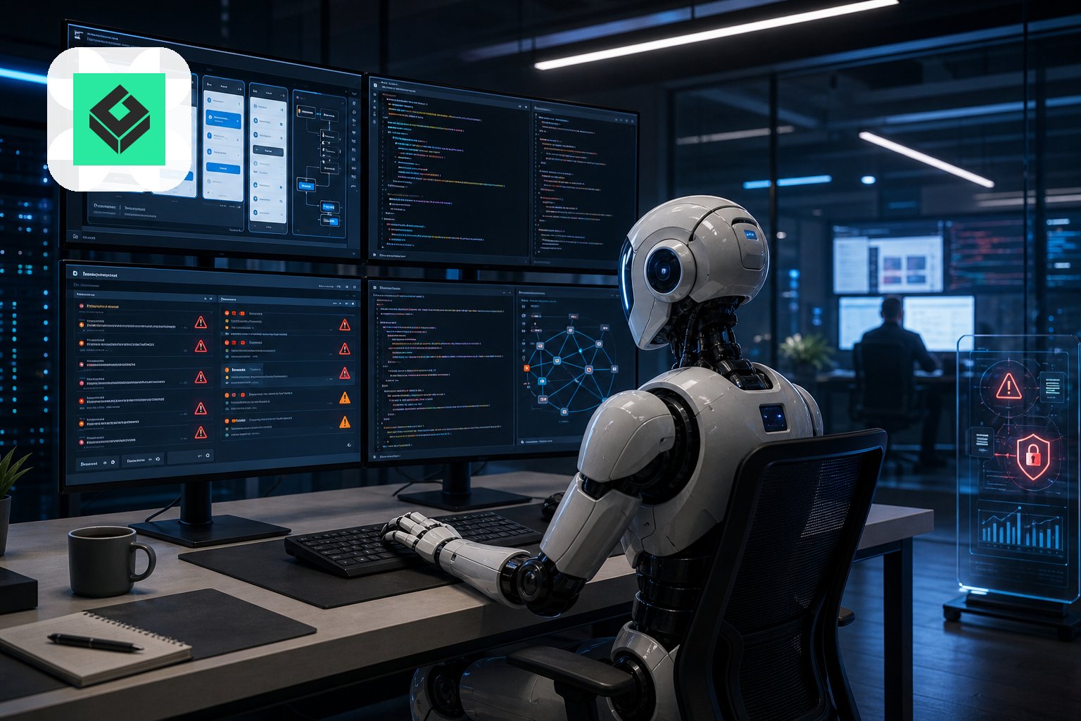 واجهة تطبيق برمجية يختبرها وكيل ذكاء اصطناعي مع تنبيهات للأخطاء الأمنية والوظيفية