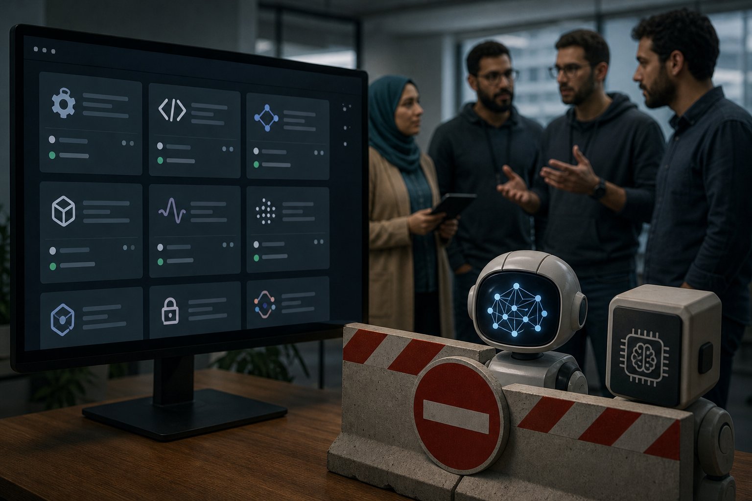 شاشة تعرض مجتمعًا برمجيًا وقواعد تمنع مشاريع الذكاء الاصطناعي وتفرض شروطًا جديدة على المشاركات