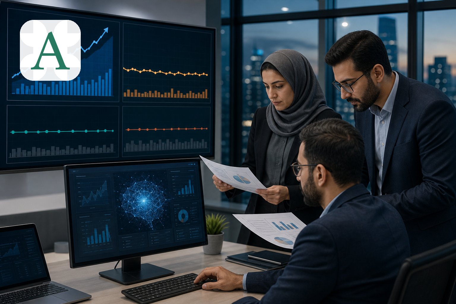 موظفون يراجعون مخططات مالية تقارن بين أداء شركات التقنية والقطاعات التقليدية
